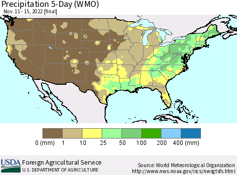 United States Precipitation 5-Day (WMO) Thematic Map For 11/11/2022 - 11/15/2022