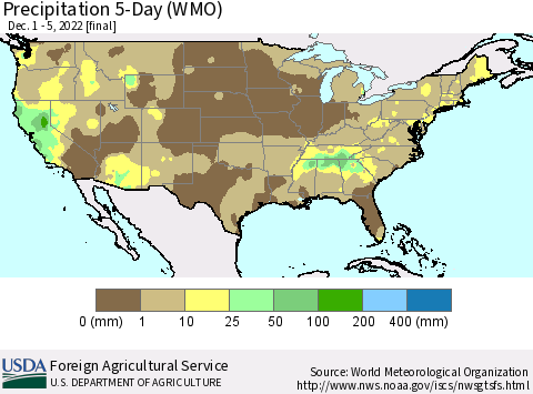 United States Precipitation 5-Day (WMO) Thematic Map For 12/1/2022 - 12/5/2022
