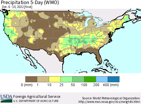 United States Precipitation 5-Day (WMO) Thematic Map For 12/6/2022 - 12/10/2022