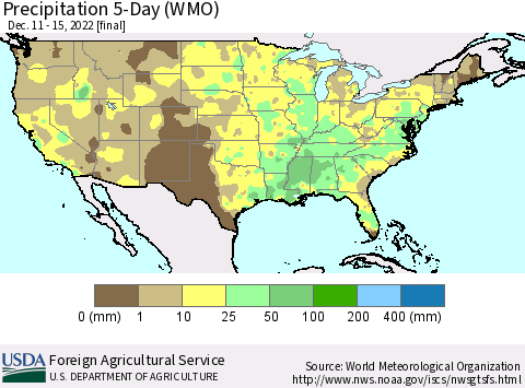 United States Precipitation 5-Day (WMO) Thematic Map For 12/11/2022 - 12/15/2022