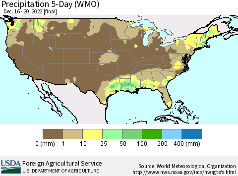 United States Precipitation 5-Day (WMO) Thematic Map For 12/16/2022 - 12/20/2022