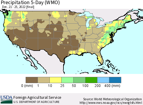 United States Precipitation 5-Day (WMO) Thematic Map For 12/21/2022 - 12/25/2022