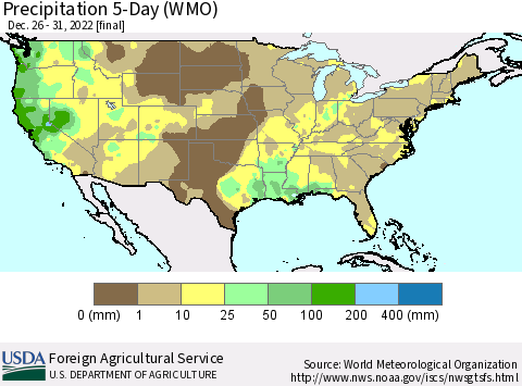 United States Precipitation 5-Day (WMO) Thematic Map For 12/26/2022 - 12/31/2022