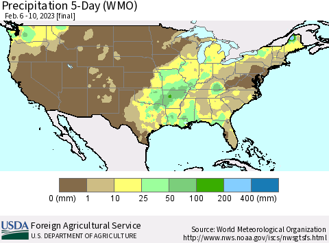 United States Precipitation 5-Day (WMO) Thematic Map For 2/6/2023 - 2/10/2023