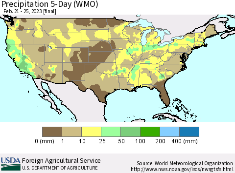 United States Precipitation 5-Day (WMO) Thematic Map For 2/21/2023 - 2/25/2023