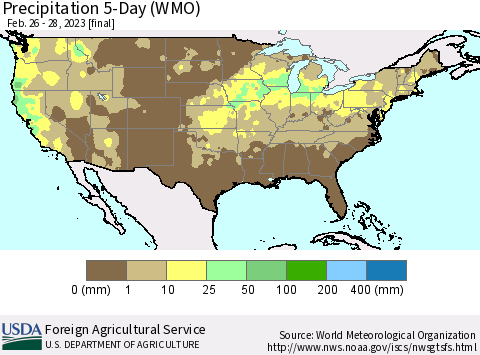 United States Precipitation 5-Day (WMO) Thematic Map For 2/26/2023 - 2/28/2023