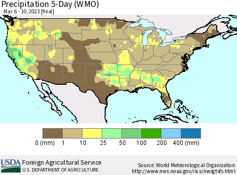 United States Precipitation 5-Day (WMO) Thematic Map For 3/6/2023 - 3/10/2023
