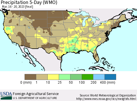 United States Precipitation 5-Day (WMO) Thematic Map For 3/16/2023 - 3/20/2023