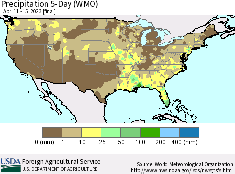 United States Precipitation 5-Day (WMO) Thematic Map For 4/11/2023 - 4/15/2023