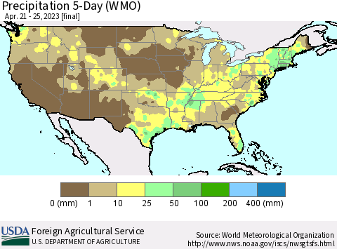 United States Precipitation 5-Day (WMO) Thematic Map For 4/21/2023 - 4/25/2023