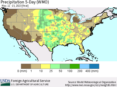 United States Precipitation 5-Day (WMO) Thematic Map For 5/11/2023 - 5/15/2023