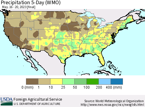 United States Precipitation 5-Day (WMO) Thematic Map For 5/16/2023 - 5/20/2023