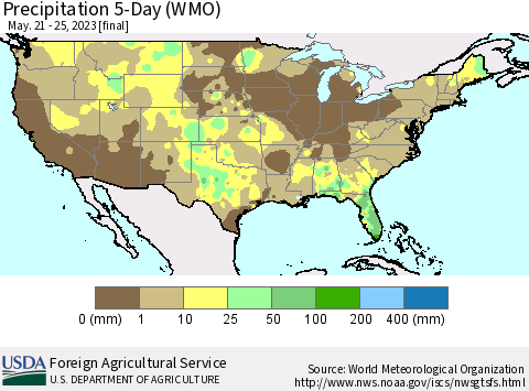 United States Precipitation 5-Day (WMO) Thematic Map For 5/21/2023 - 5/25/2023
