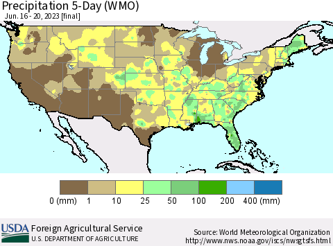 United States Precipitation 5-Day (WMO) Thematic Map For 6/16/2023 - 6/20/2023