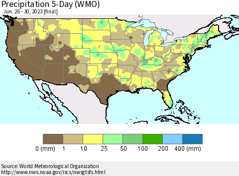 United States Precipitation 5-Day (WMO) Thematic Map For 6/26/2023 - 6/30/2023