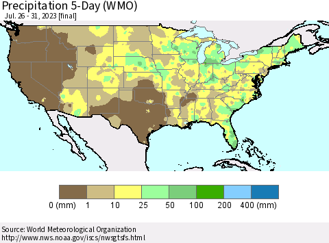 United States Precipitation 5-Day (WMO) Thematic Map For 7/26/2023 - 7/31/2023
