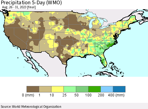 United States Precipitation 5-Day (WMO) Thematic Map For 8/26/2023 - 8/31/2023