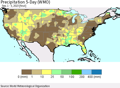 United States Precipitation 5-Day (WMO) Thematic Map For 9/1/2023 - 9/5/2023