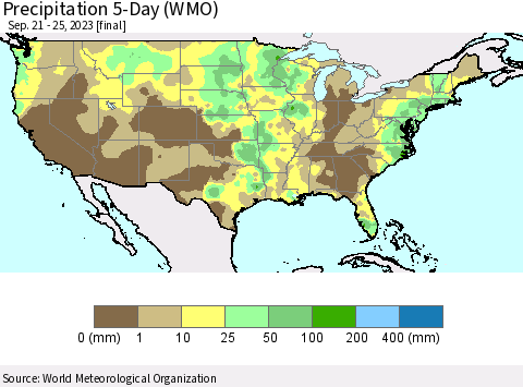 United States Precipitation 5-Day (WMO) Thematic Map For 9/21/2023 - 9/25/2023