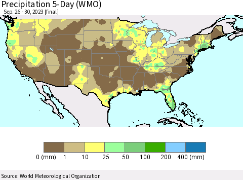 United States Precipitation 5-Day (WMO) Thematic Map For 9/26/2023 - 9/30/2023