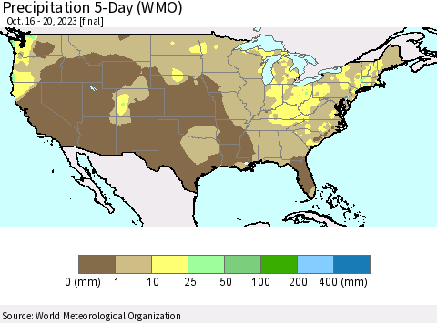 United States Precipitation 5-Day (WMO) Thematic Map For 10/16/2023 - 10/20/2023