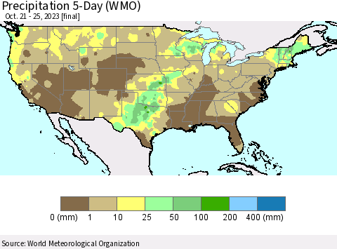 United States Precipitation 5-Day (WMO) Thematic Map For 10/21/2023 - 10/25/2023