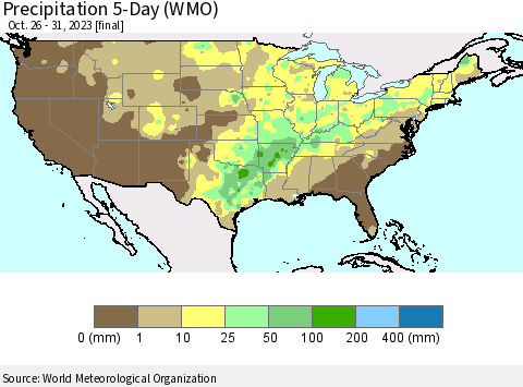 United States Precipitation 5-Day (WMO) Thematic Map For 10/26/2023 - 10/31/2023