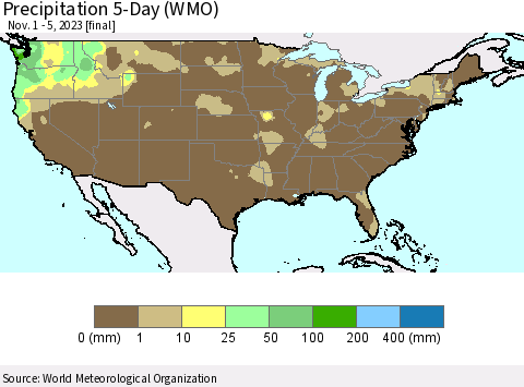 United States Precipitation 5-Day (WMO) Thematic Map For 11/1/2023 - 11/5/2023