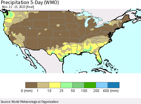 United States Precipitation 5-Day (WMO) Thematic Map For 11/11/2023 - 11/15/2023