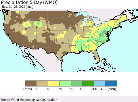 United States Precipitation 5-Day (WMO) Thematic Map For 11/21/2023 - 11/25/2023