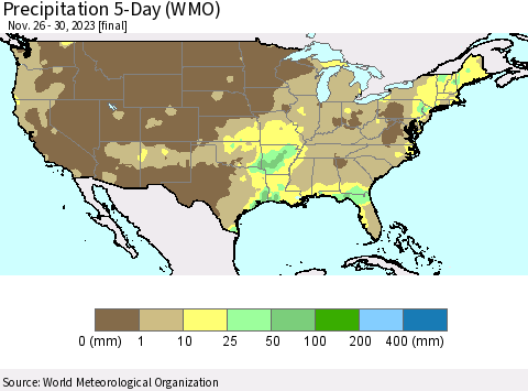 United States Precipitation 5-Day (WMO) Thematic Map For 11/26/2023 - 11/30/2023