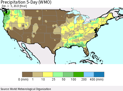 United States Precipitation 5-Day (WMO) Thematic Map For 12/1/2023 - 12/5/2023