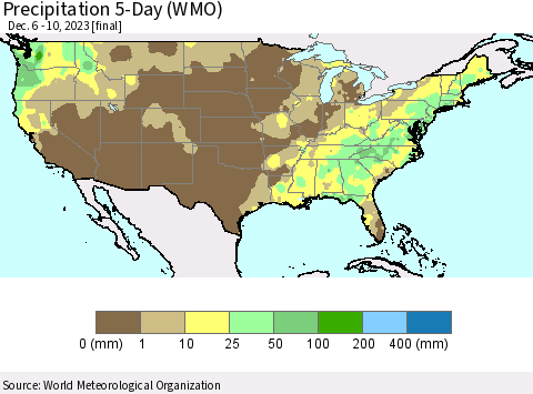 United States Precipitation 5-Day (WMO) Thematic Map For 12/6/2023 - 12/10/2023