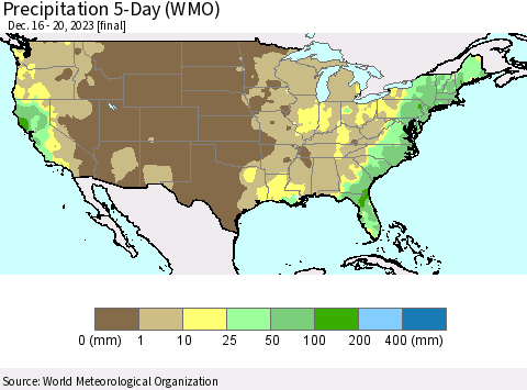 United States Precipitation 5-Day (WMO) Thematic Map For 12/16/2023 - 12/20/2023