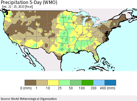 United States Precipitation 5-Day (WMO) Thematic Map For 12/21/2023 - 12/25/2023