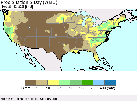United States Precipitation 5-Day (WMO) Thematic Map For 12/26/2023 - 12/31/2023