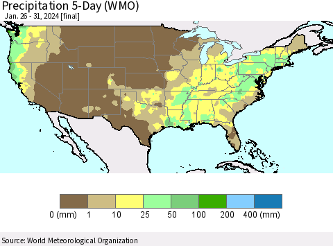 United States Precipitation 5-Day (WMO) Thematic Map For 1/26/2024 - 1/31/2024