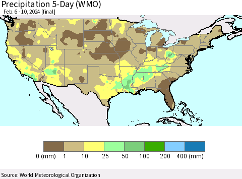 United States Precipitation 5-Day (WMO) Thematic Map For 2/6/2024 - 2/10/2024