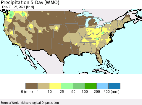 United States Precipitation 5-Day (WMO) Thematic Map For 2/21/2024 - 2/25/2024