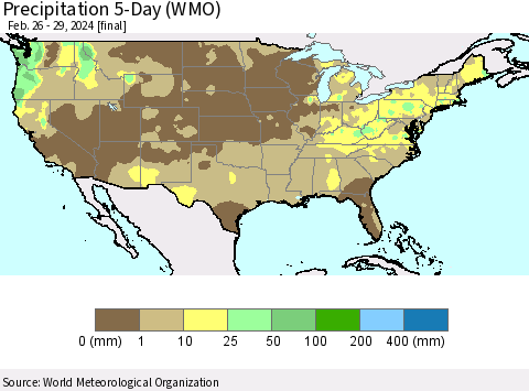 United States Precipitation 5-Day (WMO) Thematic Map For 2/26/2024 - 2/29/2024