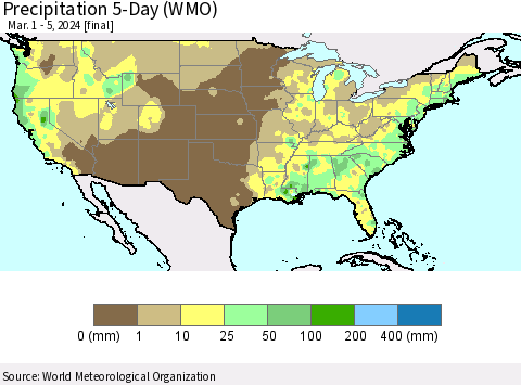 United States Precipitation 5-Day (WMO) Thematic Map For 3/1/2024 - 3/5/2024