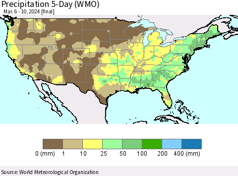 United States Precipitation 5-Day (WMO) Thematic Map For 3/6/2024 - 3/10/2024