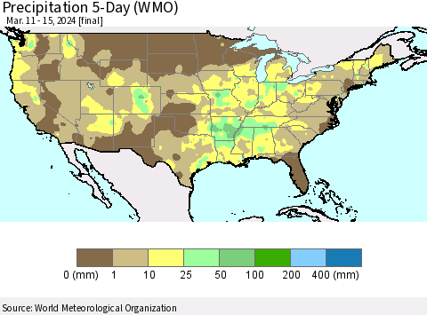 United States Precipitation 5-Day (WMO) Thematic Map For 3/11/2024 - 3/15/2024