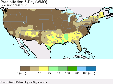 United States Precipitation 5-Day (WMO) Thematic Map For 3/16/2024 - 3/20/2024