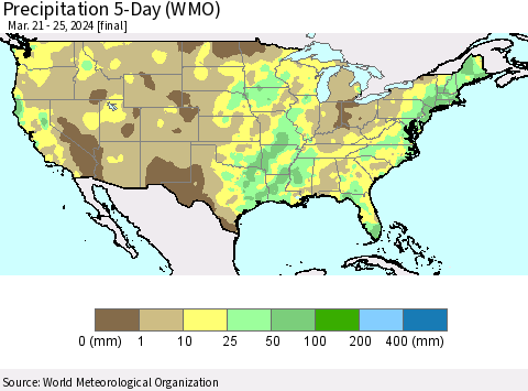 United States Precipitation 5-Day (WMO) Thematic Map For 3/21/2024 - 3/25/2024