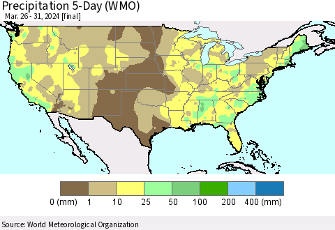 United States Precipitation 5-Day (WMO) Thematic Map For 3/26/2024 - 3/31/2024