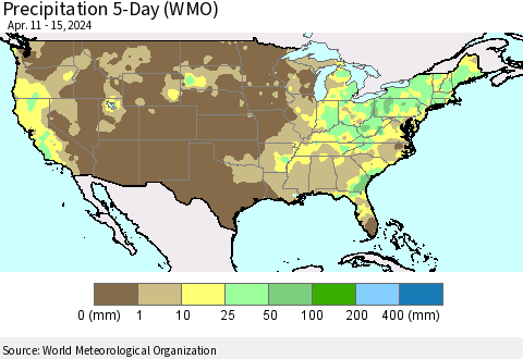 United States Precipitation 5-Day (WMO) Thematic Map For 4/11/2024 - 4/15/2024