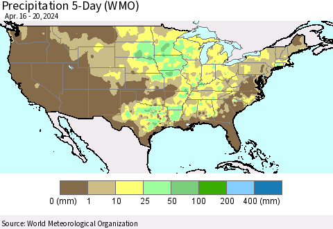 United States Precipitation 5-Day (WMO) Thematic Map For 4/16/2024 - 4/20/2024