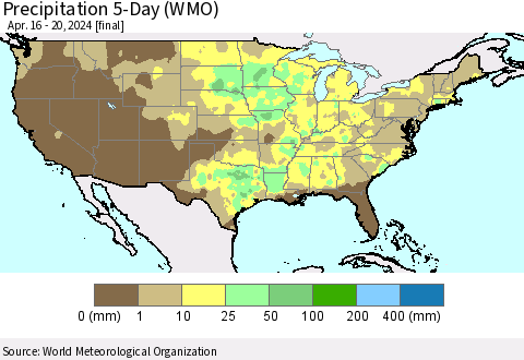 United States Precipitation 5-Day (WMO) Thematic Map For 4/16/2024 - 4/20/2024
