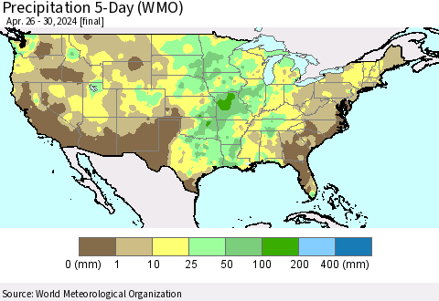 United States Precipitation 5-Day (WMO) Thematic Map For 4/26/2024 - 4/30/2024